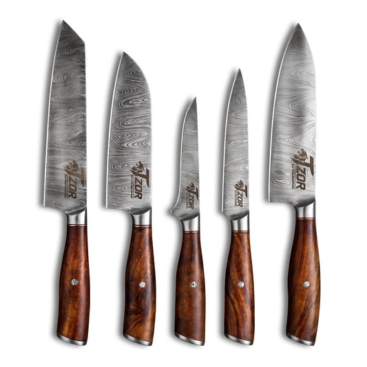 Japanese Damascus Steel 5PCS Chef Knife Set with Wooden Handles