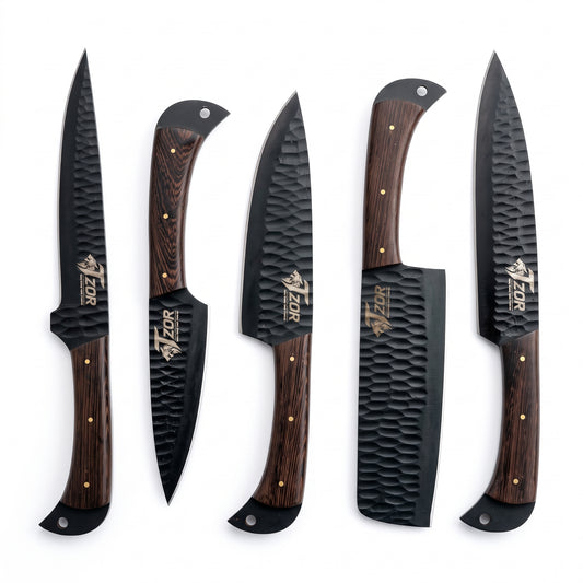 Premium Handmade Damascus Steel Knife Set With Leather Same