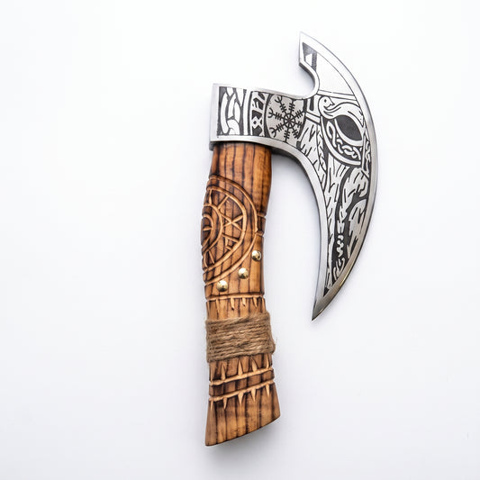 Hand Forged Pizza Cutter Axe - Premium Steel Blade & Wooden Handle