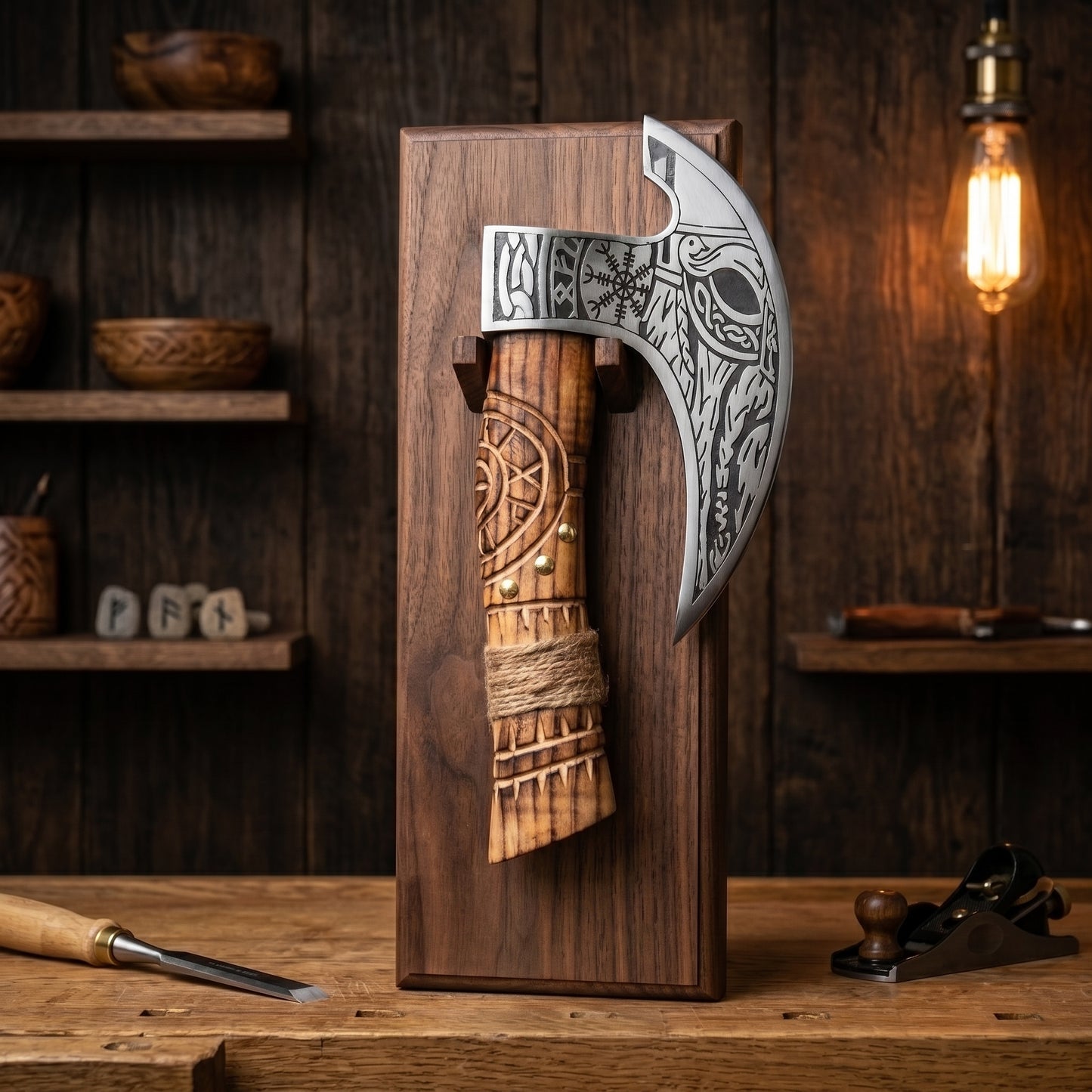 Hand Forged Pizza Cutter Axe - Premium Steel Blade & Wooden Handle