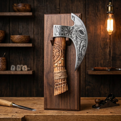 Hand Forged Pizza Cutter Axe - Premium Steel Blade & Wooden Handle