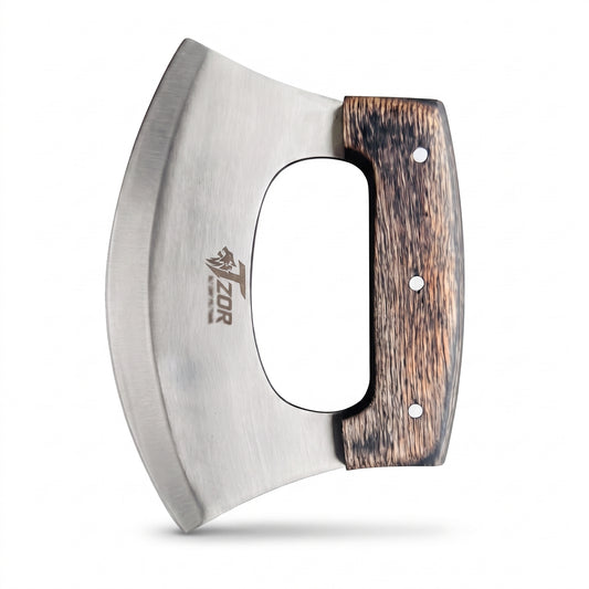 Hand Forged Ulu Knife - Premium Steel Blade & Leather Sheath