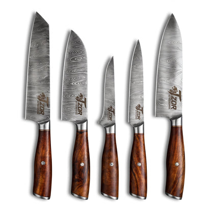 Japanese Damascus Steel 5PCS Chef Knife Set with Wooden Handles