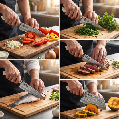 Handmade Damascus Steel 5-Piece Knife Set with Bone Handle